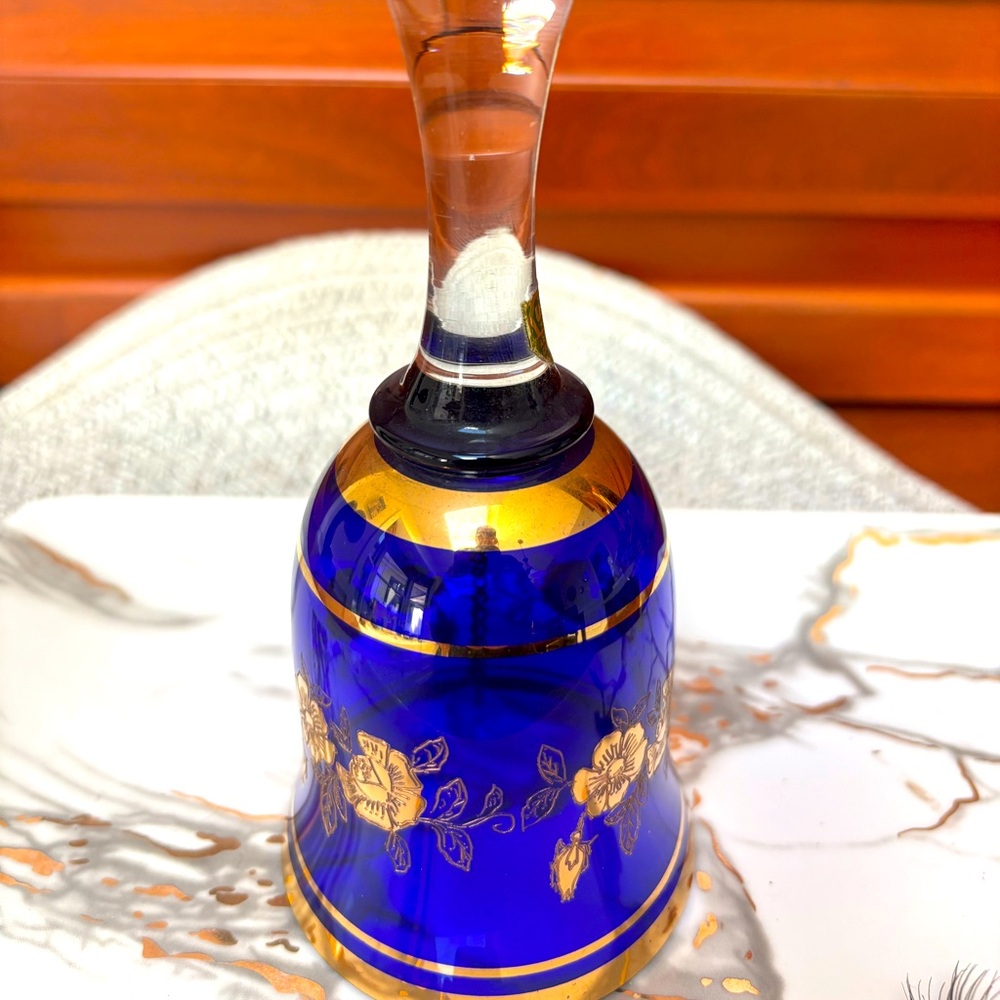 Vintage Bohemia Cobalt Blue Art Glass Bell